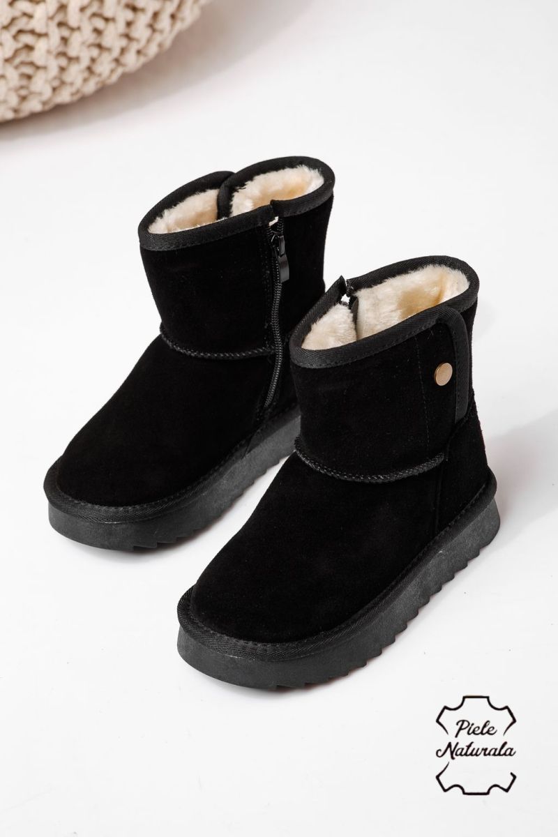 Ghete fete îmblanite negre  din piele naturala intoarsa Alis #22996