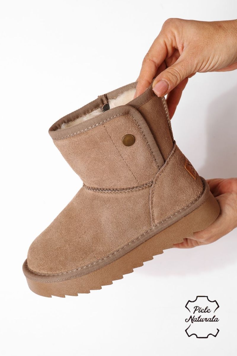 Ghete fete îmblanite maro din piele naturala intoarsa Alis #23009