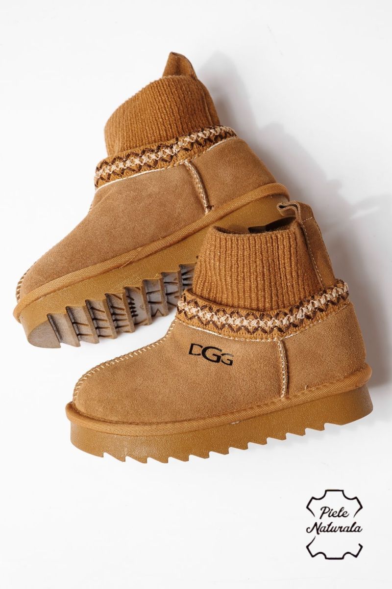 Ghete fete îmblanite maro din piele naturala intoarsa Esfir #22985