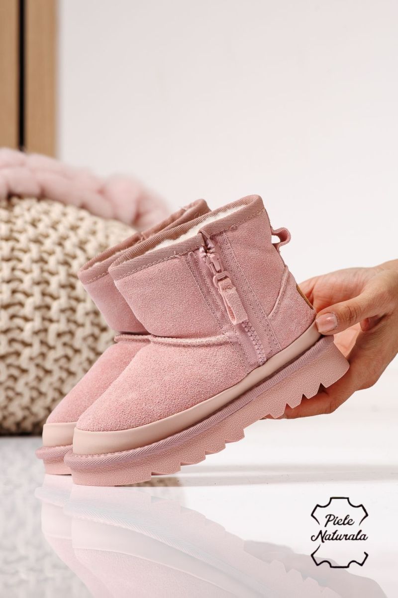 Ghete fete îmblanite roz din piele naturala intoarsa Anya #22978