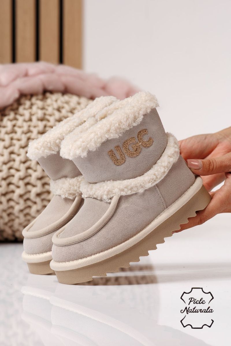 Ghete fete îmblanite bej din piele naturala intoarsa Talia #22974