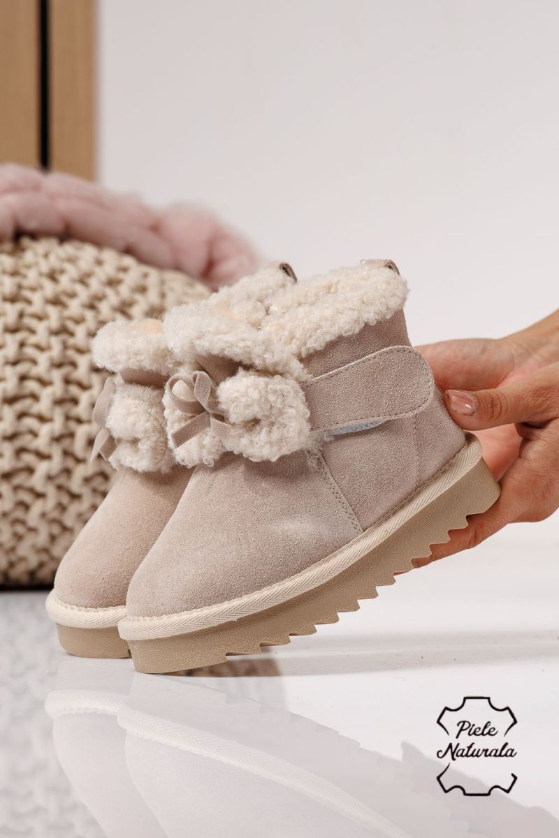 Ghete fete îmblanite bej din piele naturala intoarsa Pixie #22969