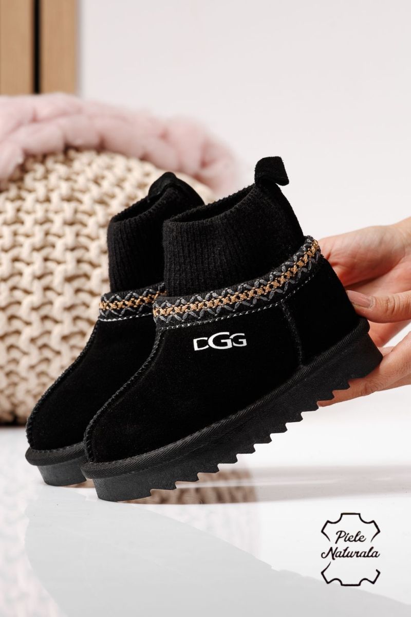 Ghete fete îmblanite negre din piele naturala intoarsa Carla #22961