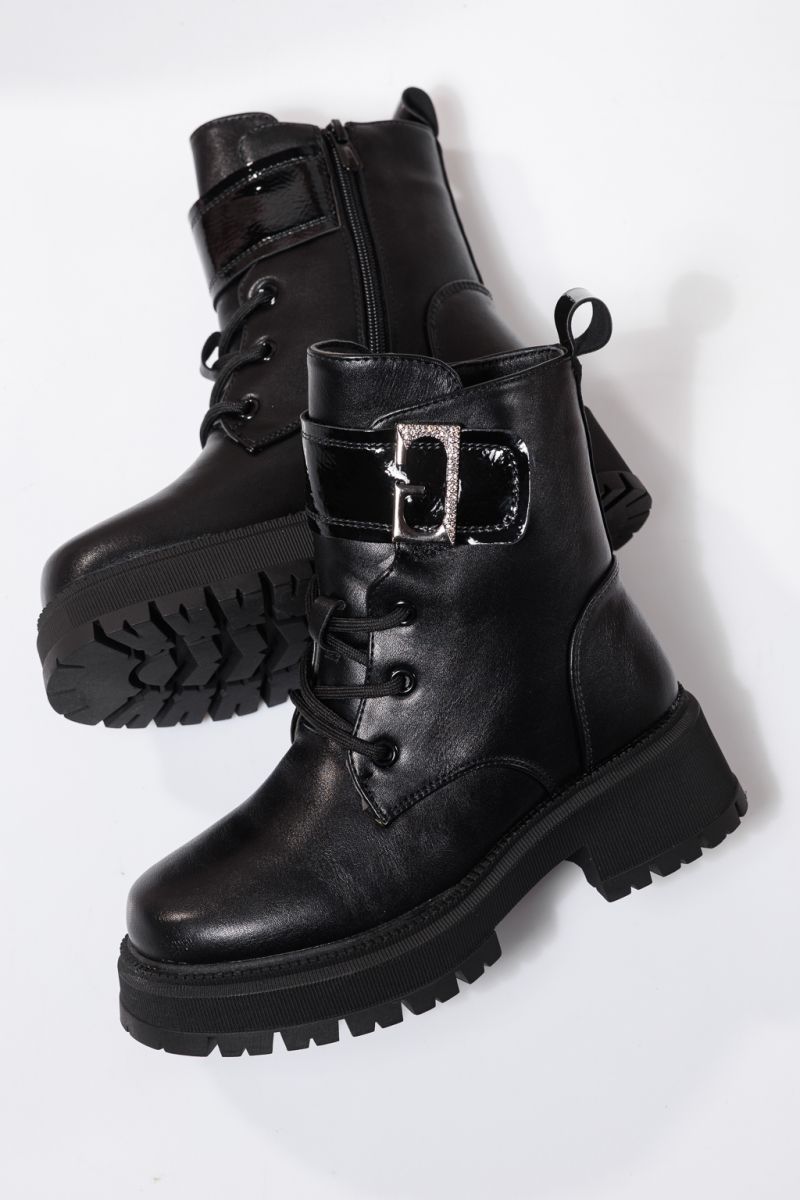 Ghete fete imblanite negre din piele ecologica Alisa #23111