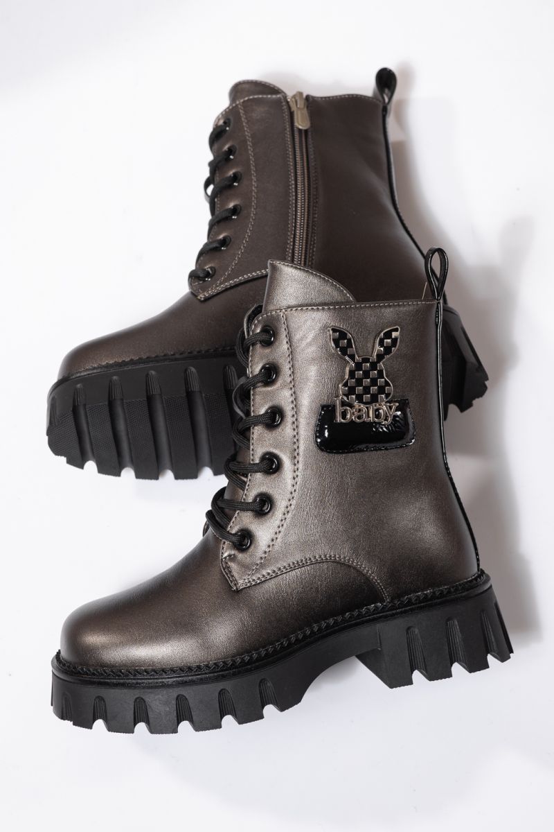 Ghete fete imblanite gri din piele ecologica Aris #23114