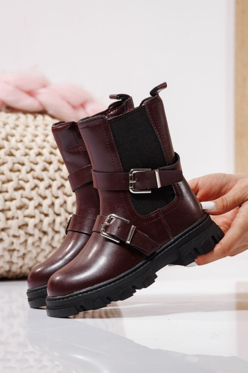 Ghete fete imblanite rosii din piele ecologica Marisa #23141