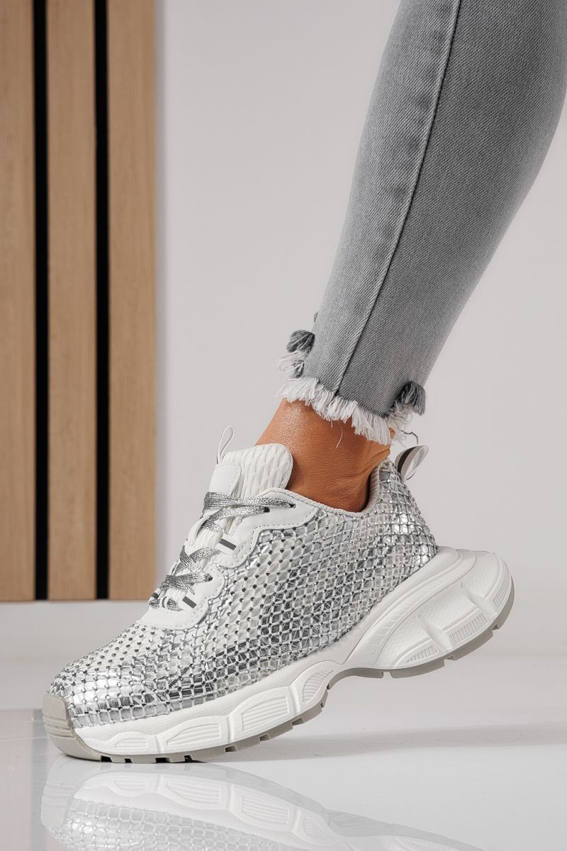 Adidasi dama albi din material textil Lilien #24148