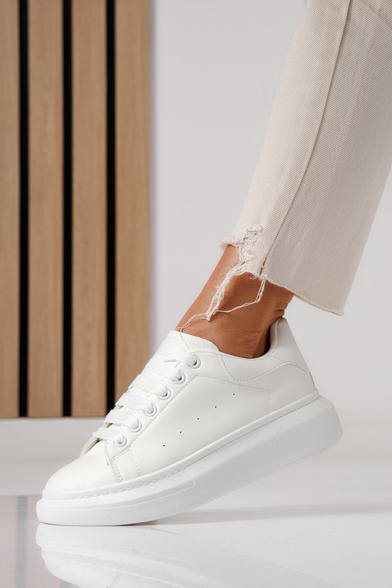 Adidasi dama albi din piele ecologica Raya #24199