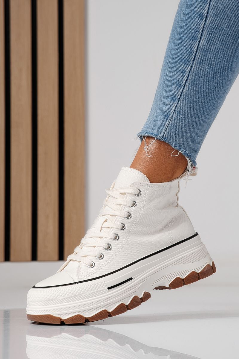 Adidasi dama albi din material textil Seline #24182