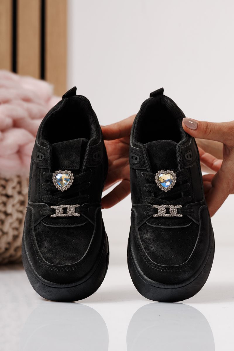 Adidasi copii negri din piele ecologica Ariana #24013