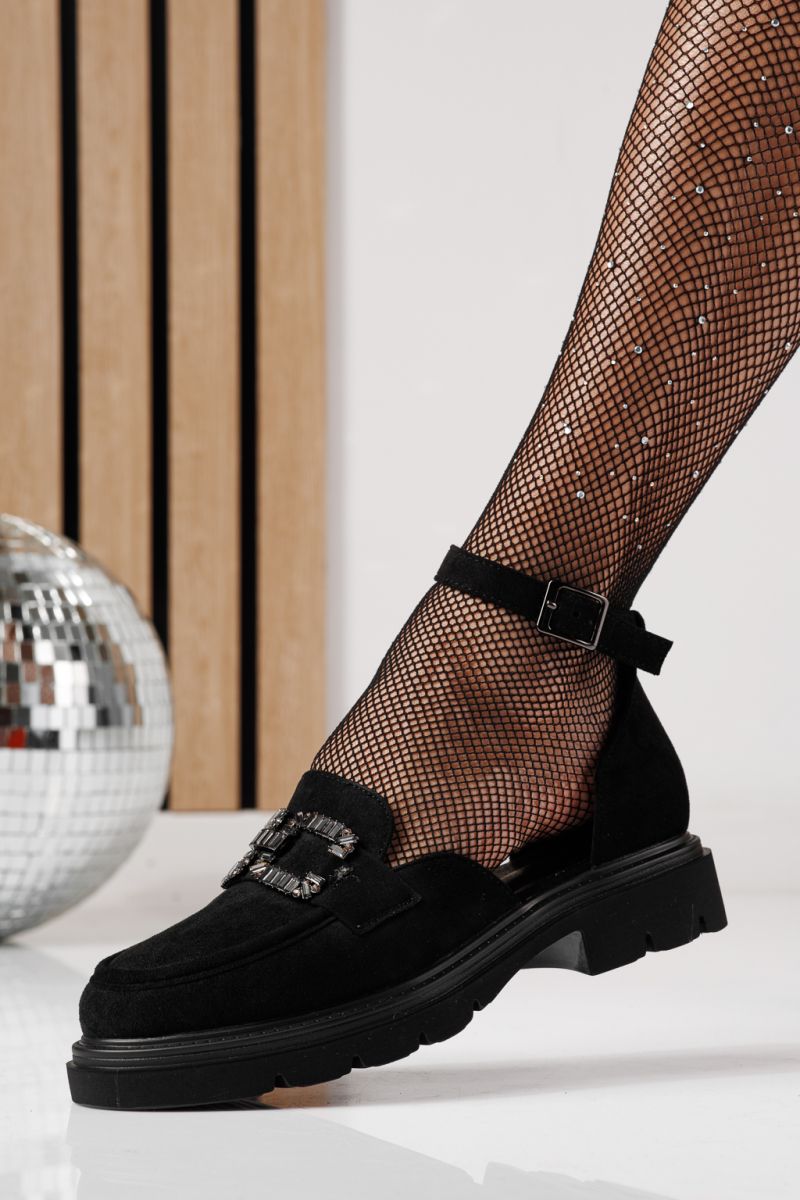 Pantofi casual dama negri din piele ecologica intoarsa Saima #24275