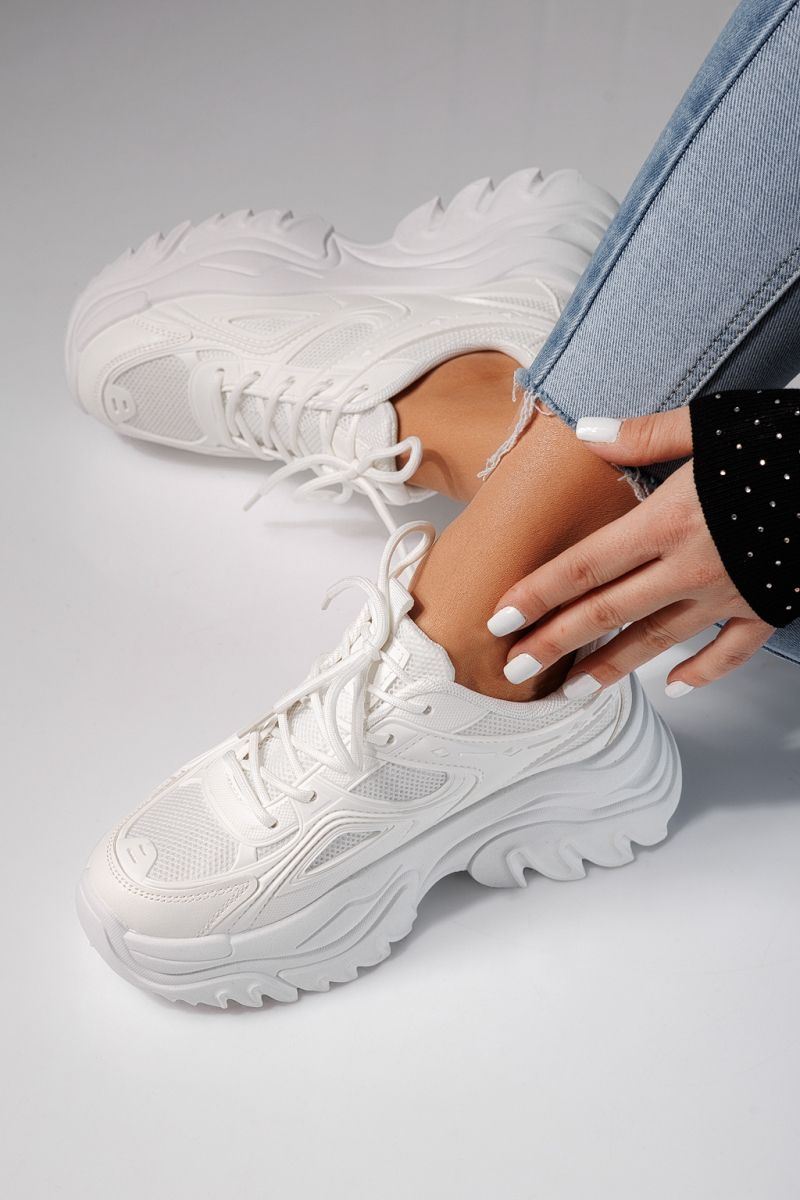 Adidasi dama albi din material textil Edith #24452