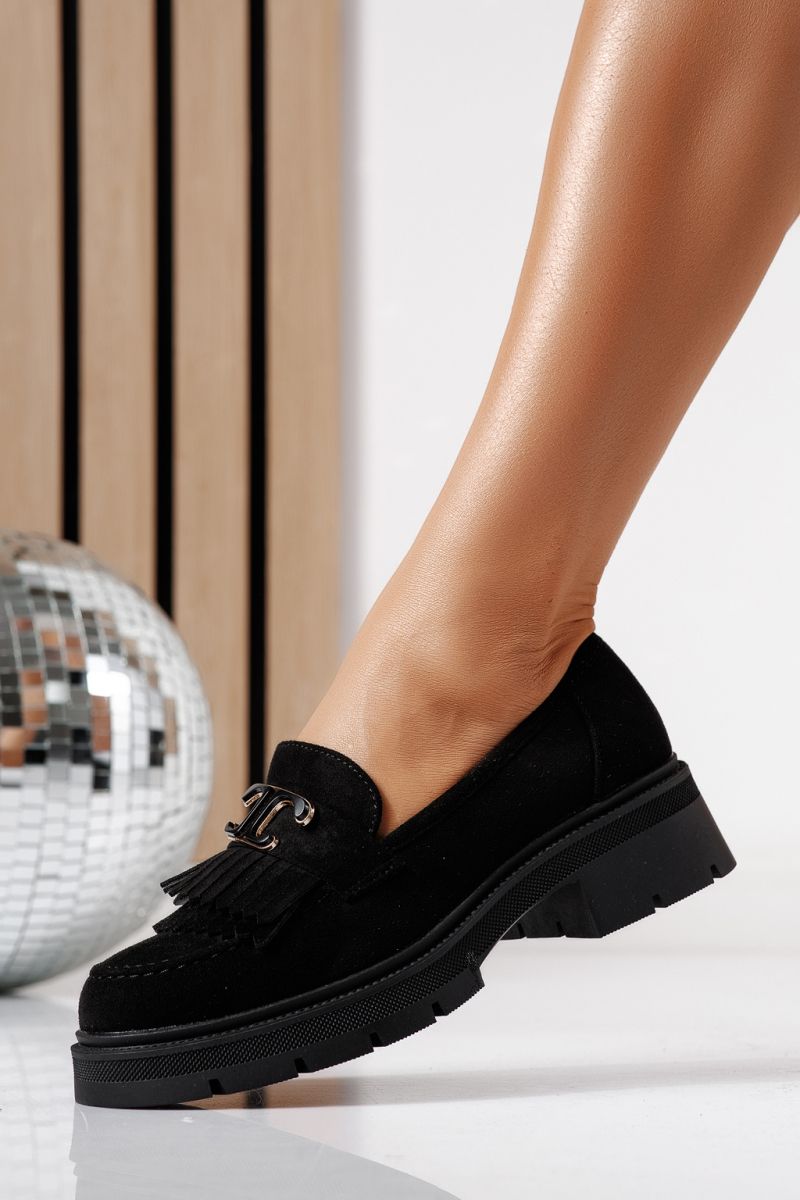 Pantofi casual dama negri din piele ecologica intoarsa Galia #24443