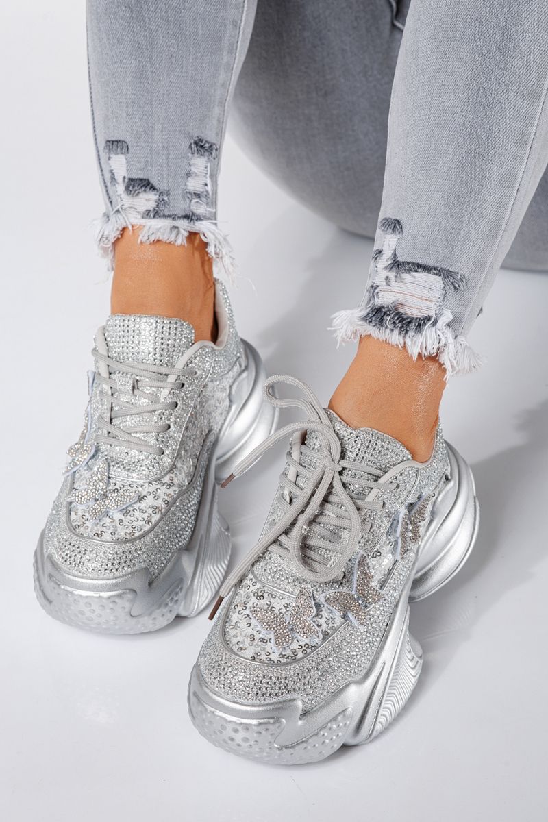 Adidasi dama argintii din material textil Evelyn #24533