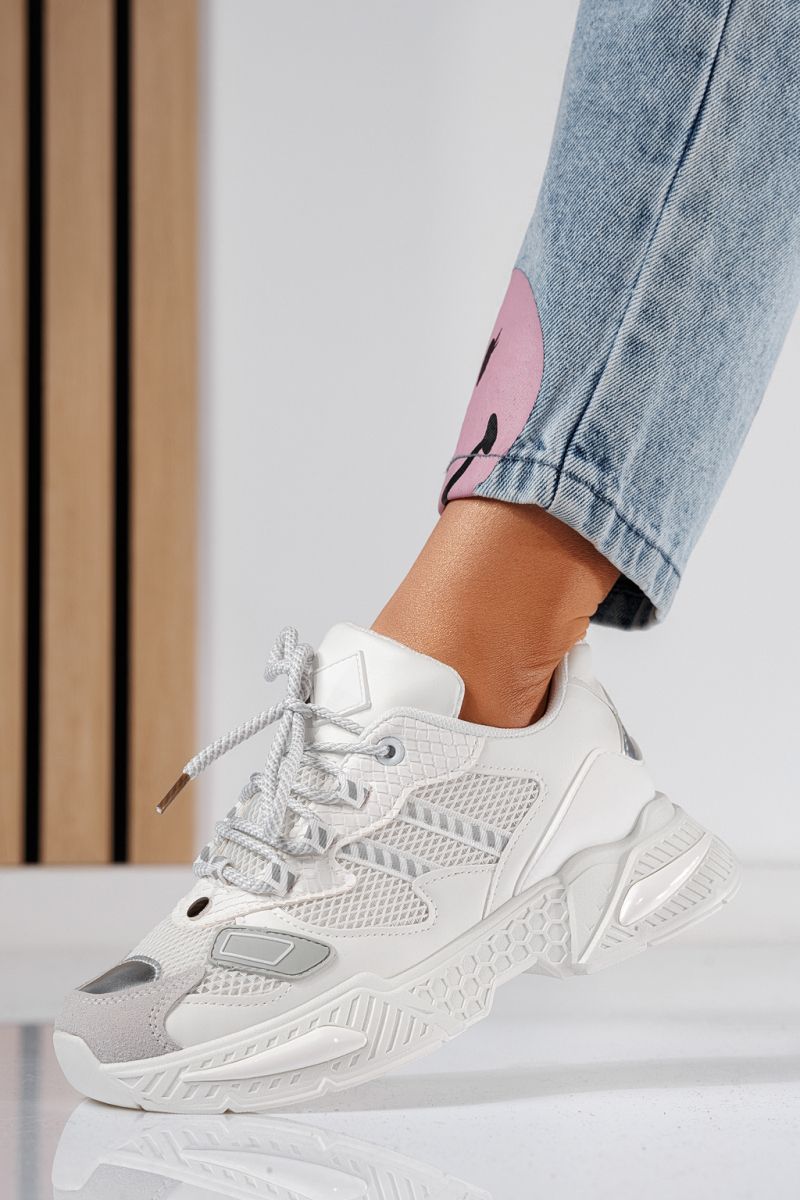 Adidasi dama albi din piele ecologica Devi #24543