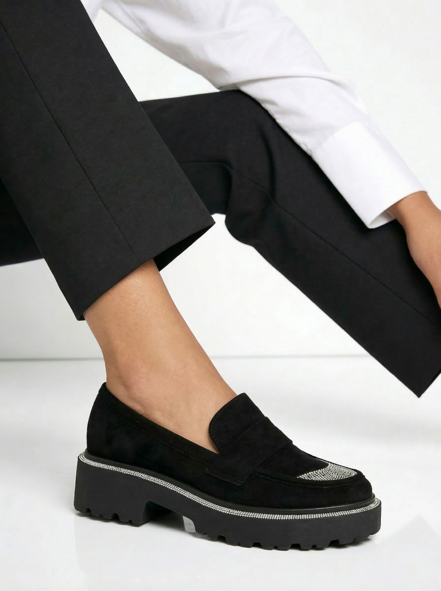 Pantofi casual dama negri din piele ecologica intoarsa Neo #18567