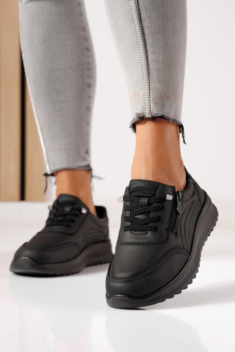 Pantofi casual dama captusiti negri din piele ecologica Orielle #30129