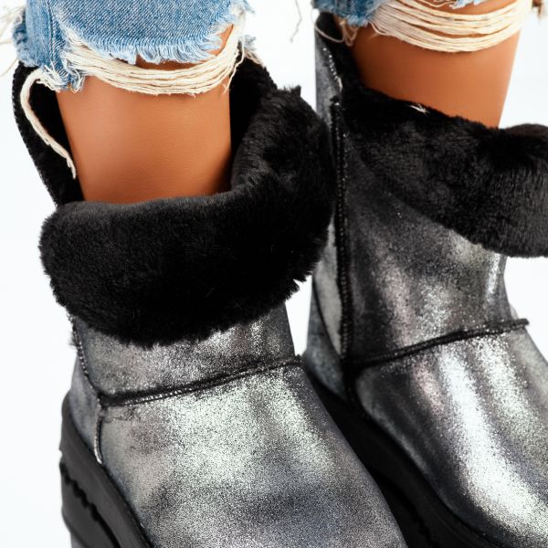 Cizme Scurte  îmblanite Dama Adelyn Argintii  #8655M