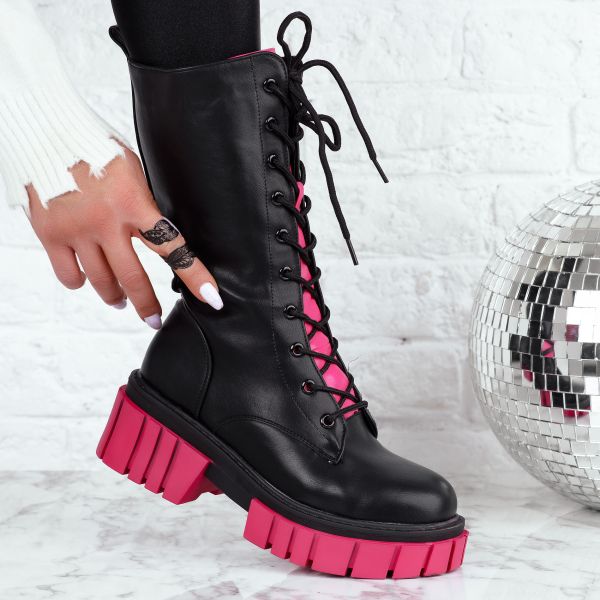 Ghete Dama  îmblanite Plomo Negre/Roz #13084