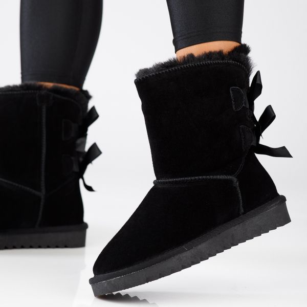 Cizme Scurte îmblanite Dama din Piele Naturala Genesis Negre #13147