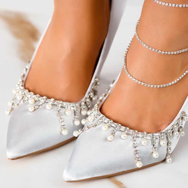 Pantofi Dama cu Toc Lora Argintii #13290
