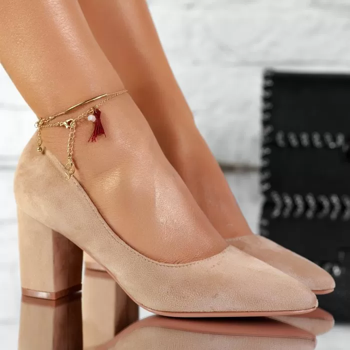 Pantofi Dama cu Toc Richard Bej #9646