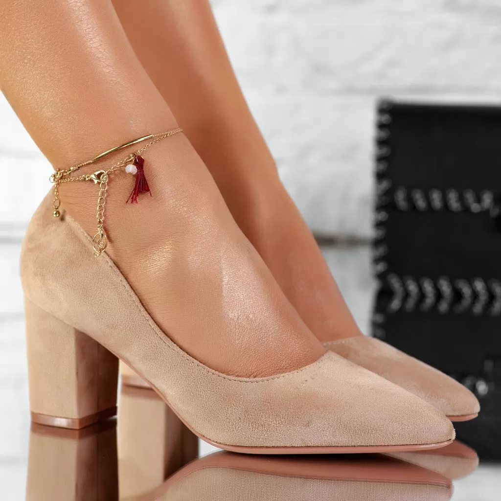 Pantofi Dama cu Toc Richard Bej #9646
