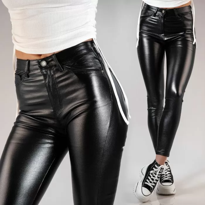 Pantaloni Cerati Dama Nora2 Negri Cu Sclipici #A106