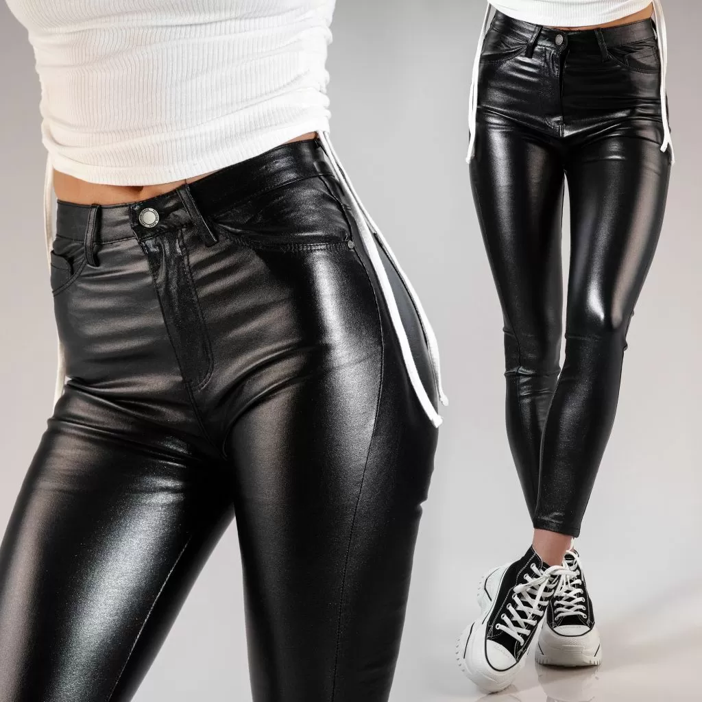 Pantaloni Cerati Dama Nora2 Negri Cu Sclipici #A106