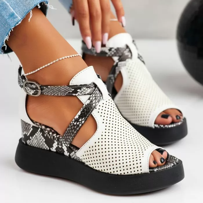 Sandale Dama cu Platforma Nicolle Albe #11783