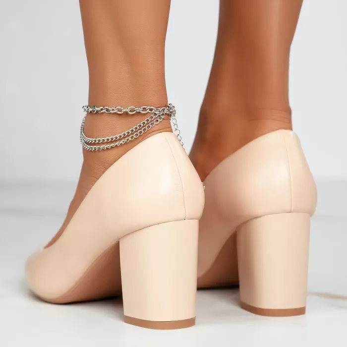 Pantofi Dama cu Toc Anca Bej #12352