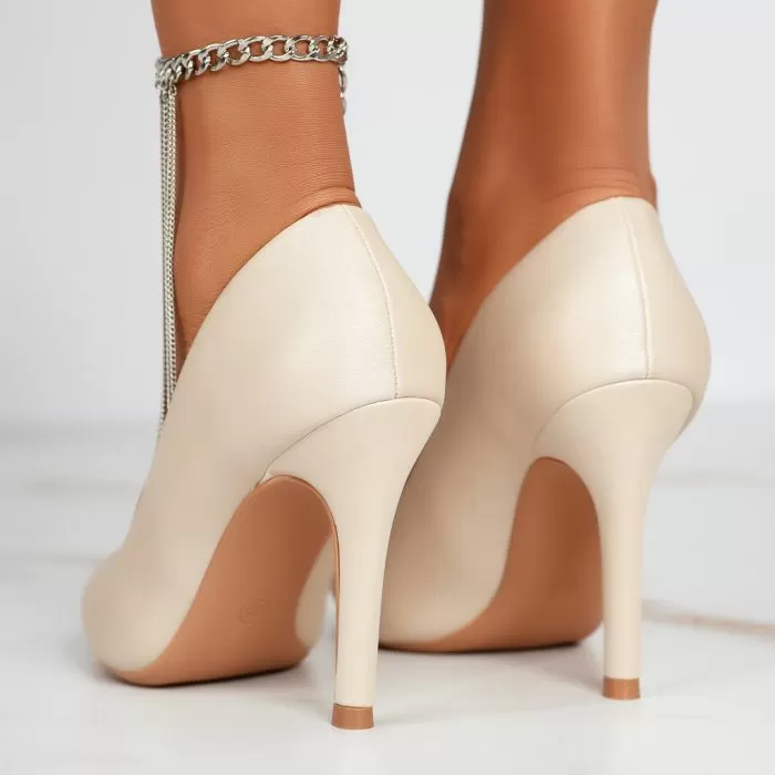 Pantofi Dama cu Toc Lane Bej #12369