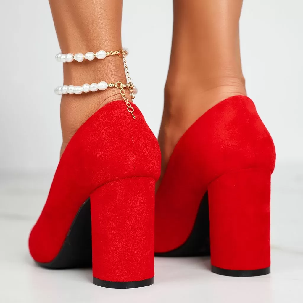 Pantofi Dama cu Toc Andrew Rosii #12405