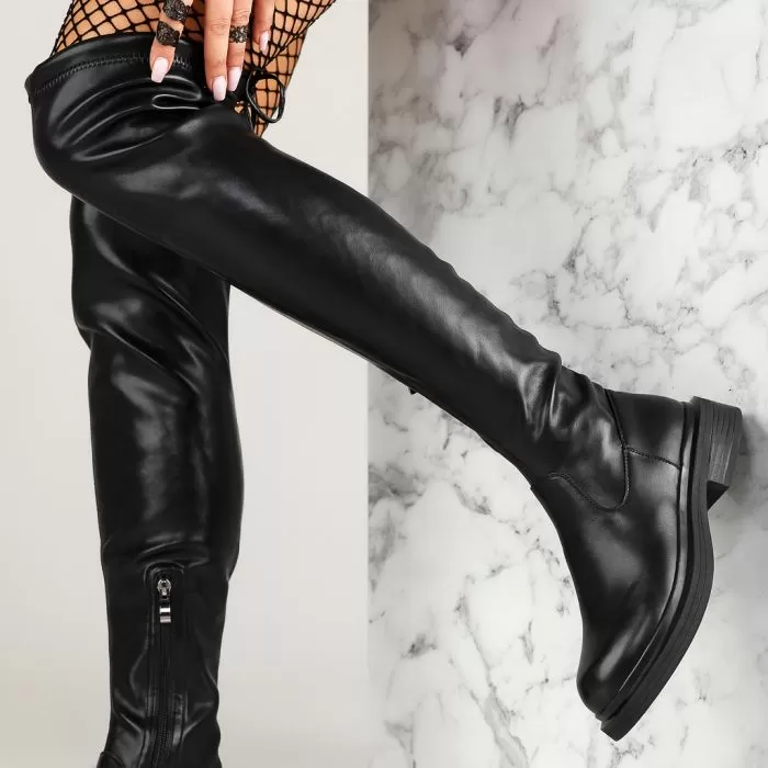 Cizme Lungi Dama Flora Negre #12659