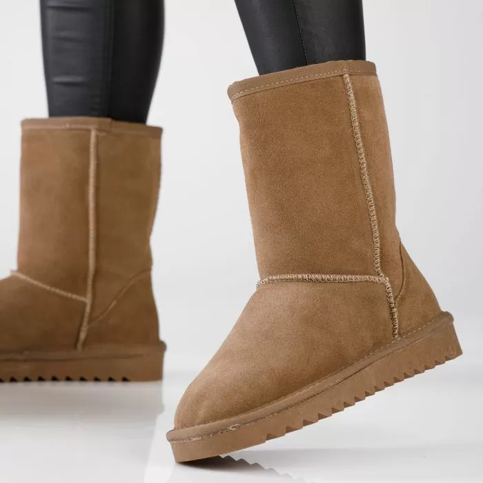 Cizme Scurte îmblanite Dama din Piele Naturala Alice Khaki #13145