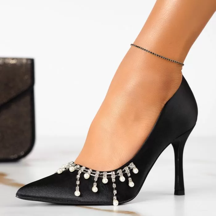 Pantofi Dama cu Toc Lora Negri #13284