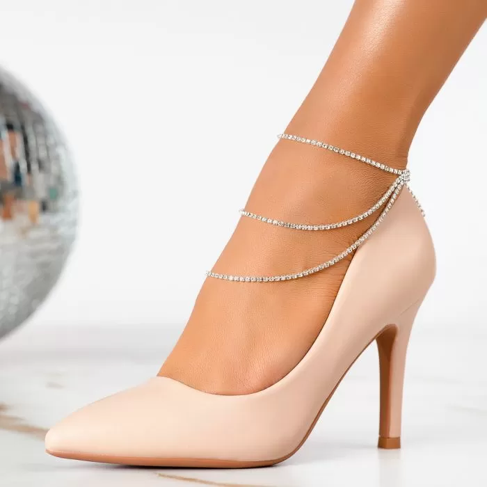 Pantofi Dama cu Toc Silvia Bej #13330