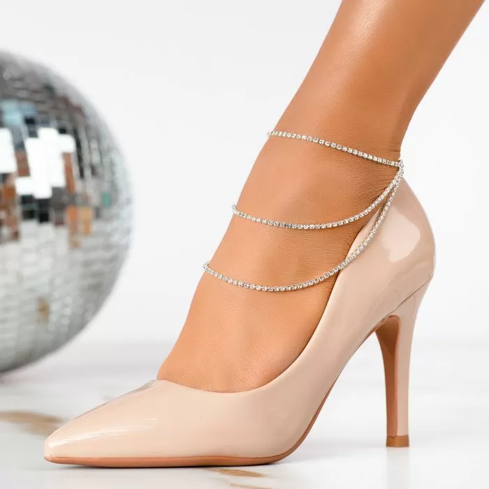 Pantofi Dama cu Toc Rosa Bej #13333