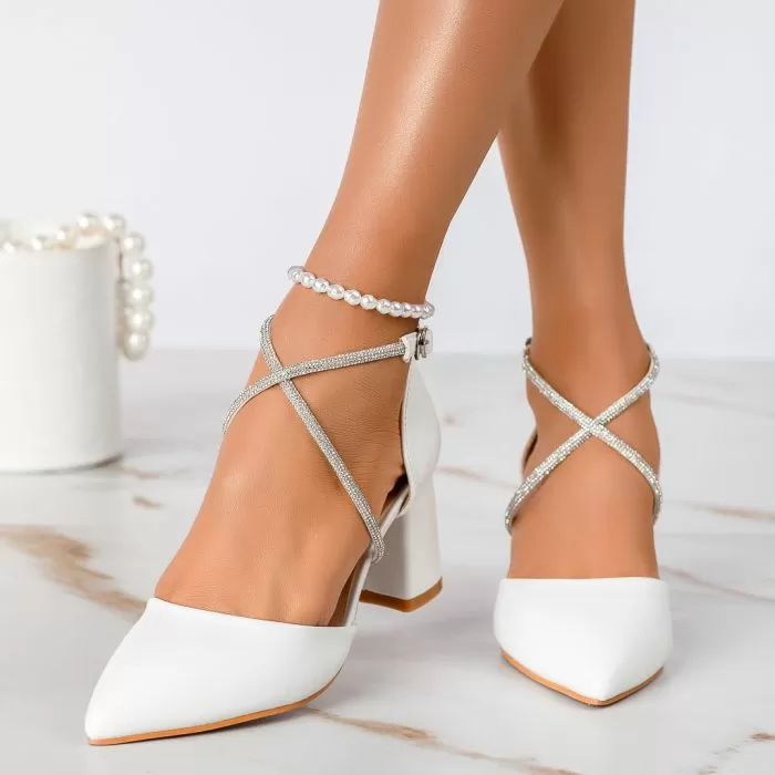 Pantofi Dama cu Toc Luana Albi #13336