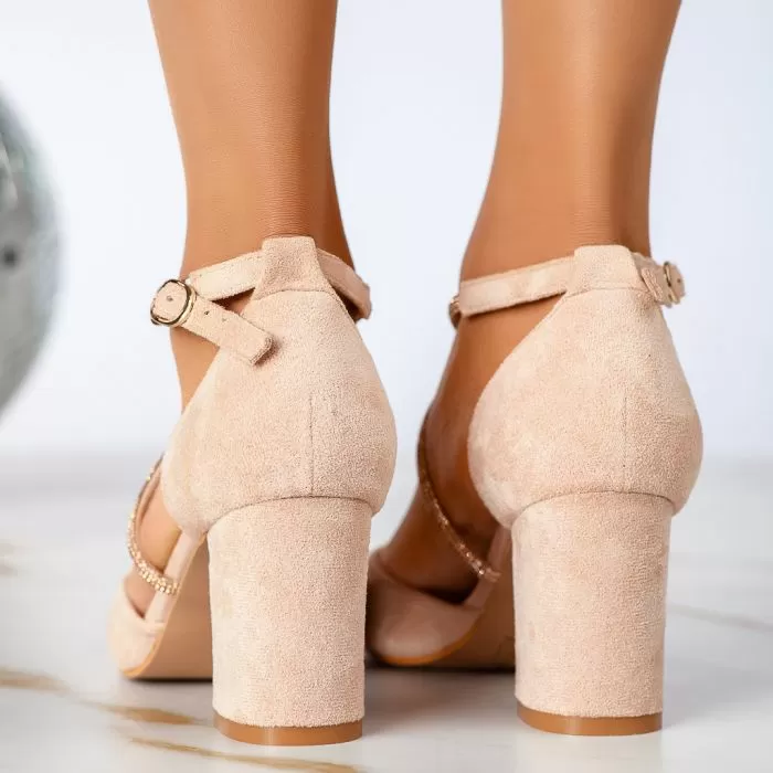 Pantofi Dama cu Toc Luiza Bej #13344