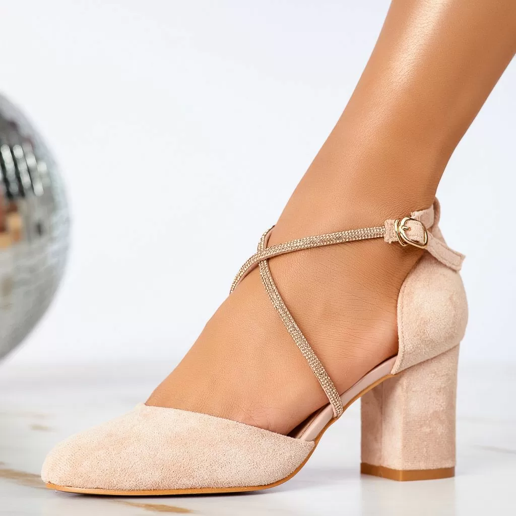 Pantofi Dama cu Toc Luiza Bej #13344