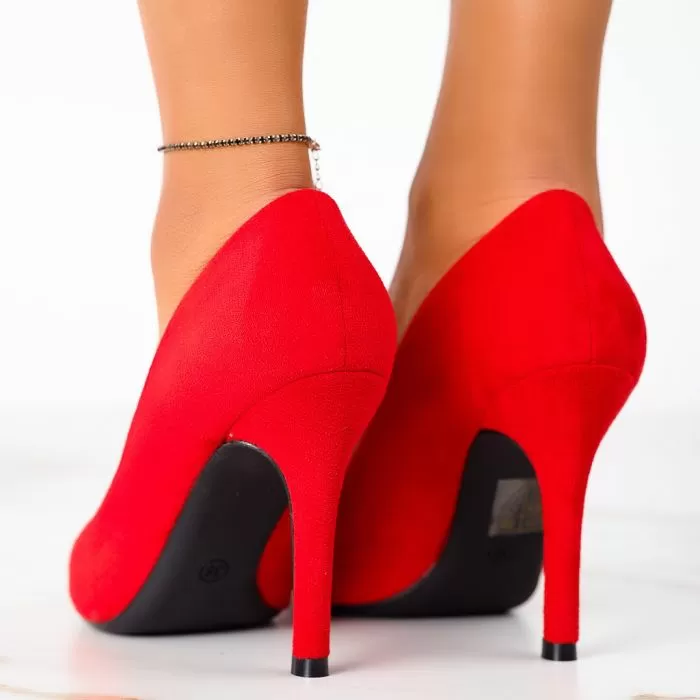 Pantofi Dama cu Toc Dave Rosii #13357