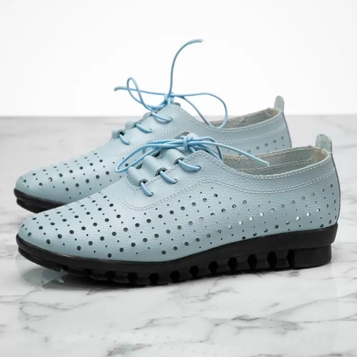 Pantofi Dama din Piele Naturala Perforati Side Albastri #13872