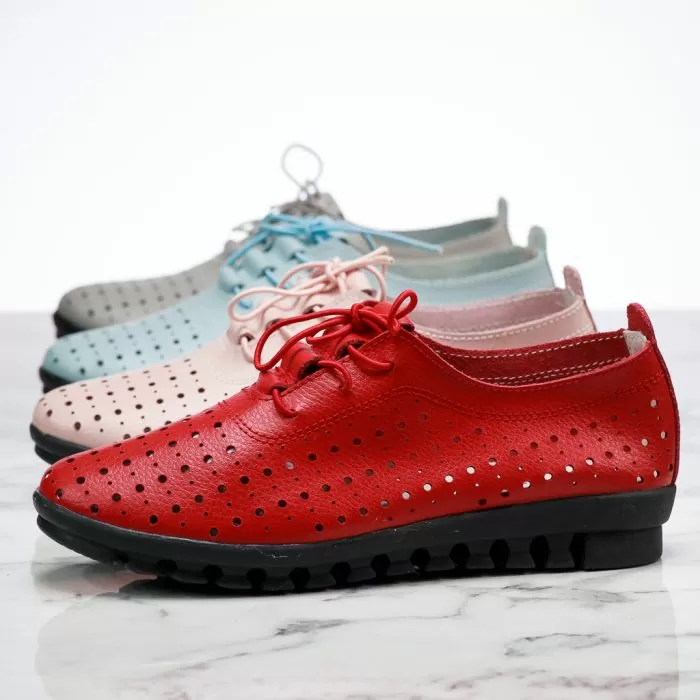 Pantofi Dama din Piele Naturala Perforati Side Albastri #13872