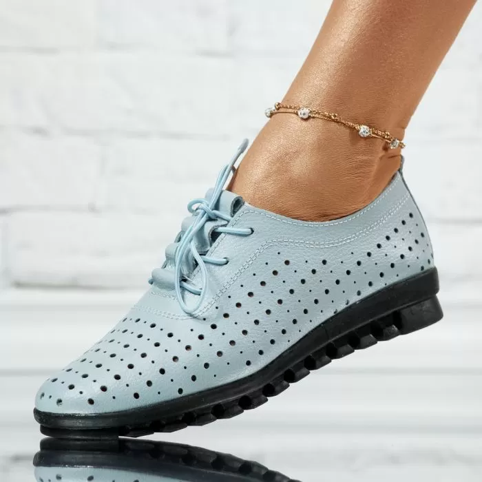 Pantofi Dama din Piele Naturala Perforati Side Albastri #13872