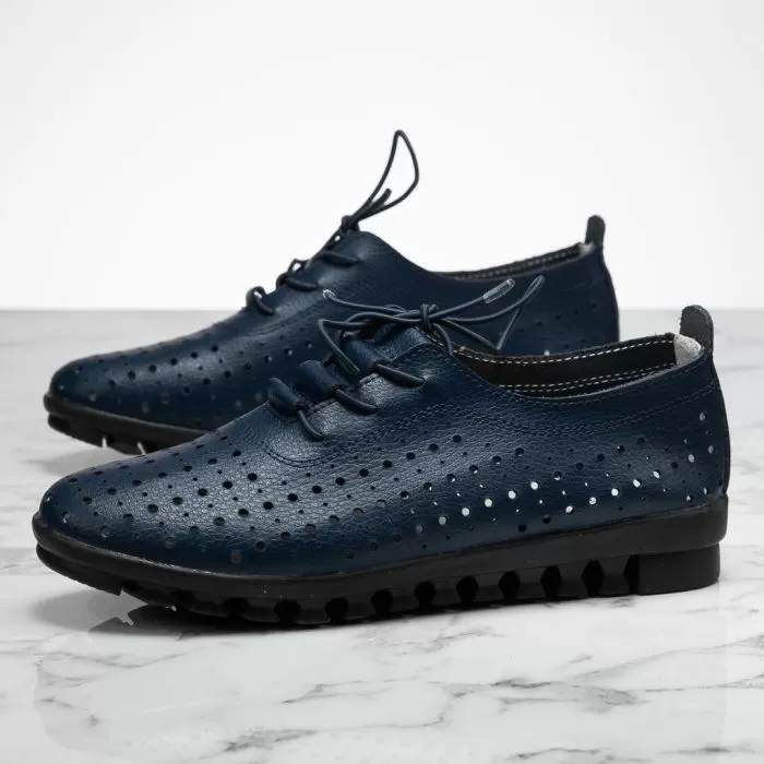 Pantofi Dama din Piele Naturala Perforati Side Bleumarin #13873