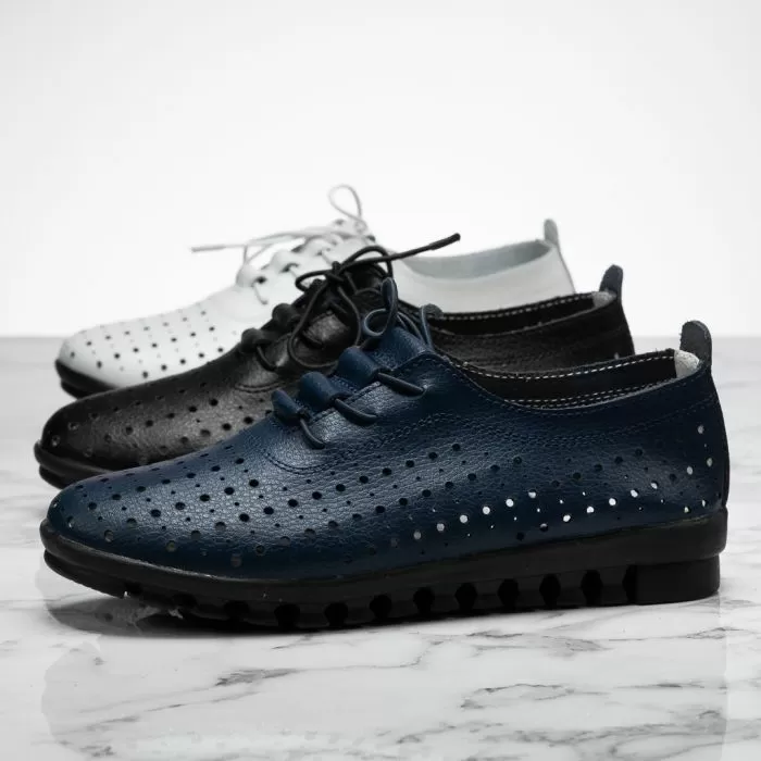 Pantofi Dama din Piele Naturala Perforati Side Bleumarin #13873