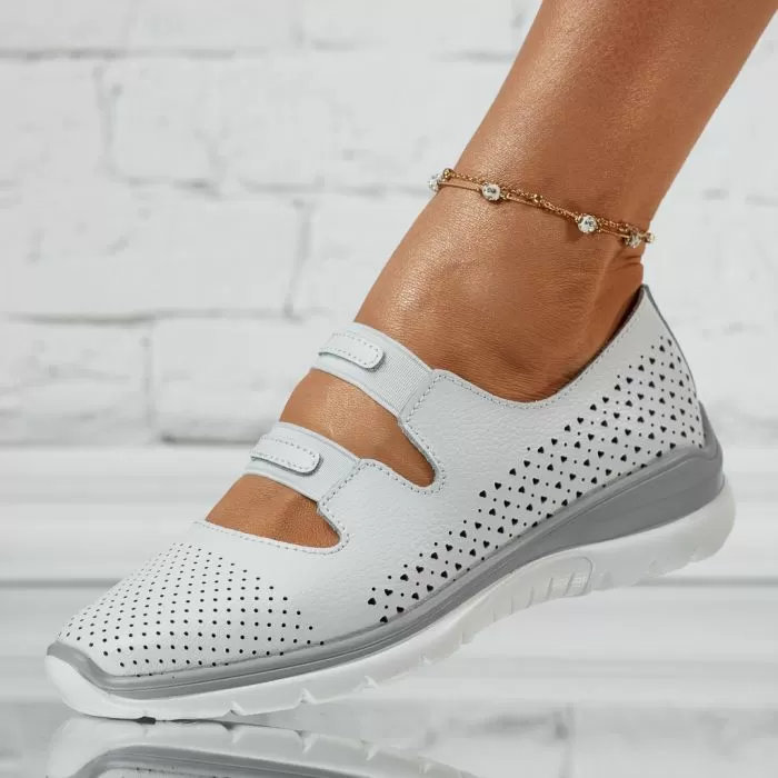 Pantofi Dama din Piele Naturala Perforati Rick Albi #13874