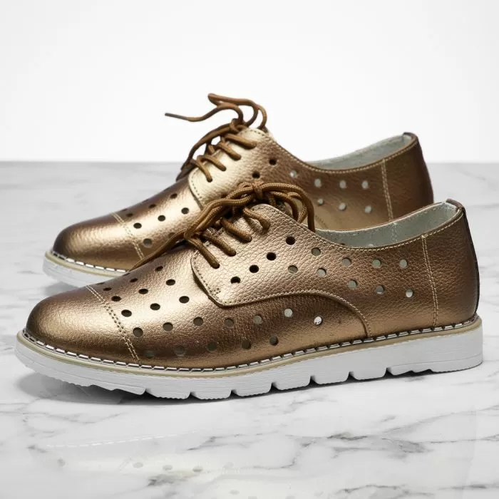 Pantofi Dama din Piele Naturala Perforati Marta Bronz #13878