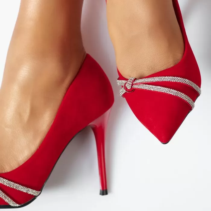 Pantofi Dama cu Toc Iustin Rosii #14104